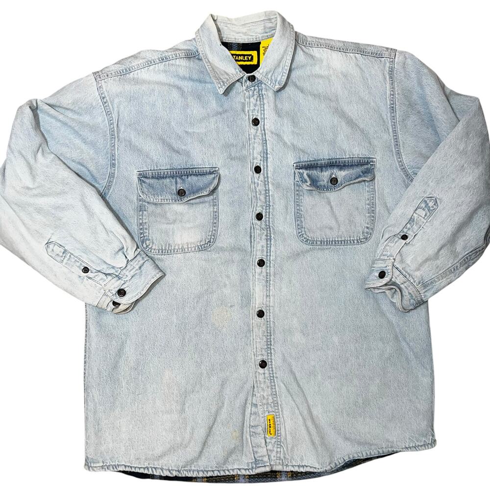 Vintage Stanley denim plaid fleece lined shirt jacket shacket men size large